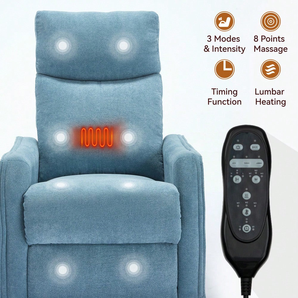 Heat And Massage Fabric Recliner Chair With Rocker And Swivel For Living Room In Orange