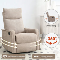 Heat And Massage Fabric Recliner Chair With Rocker And Swivel For Living Room In Orange