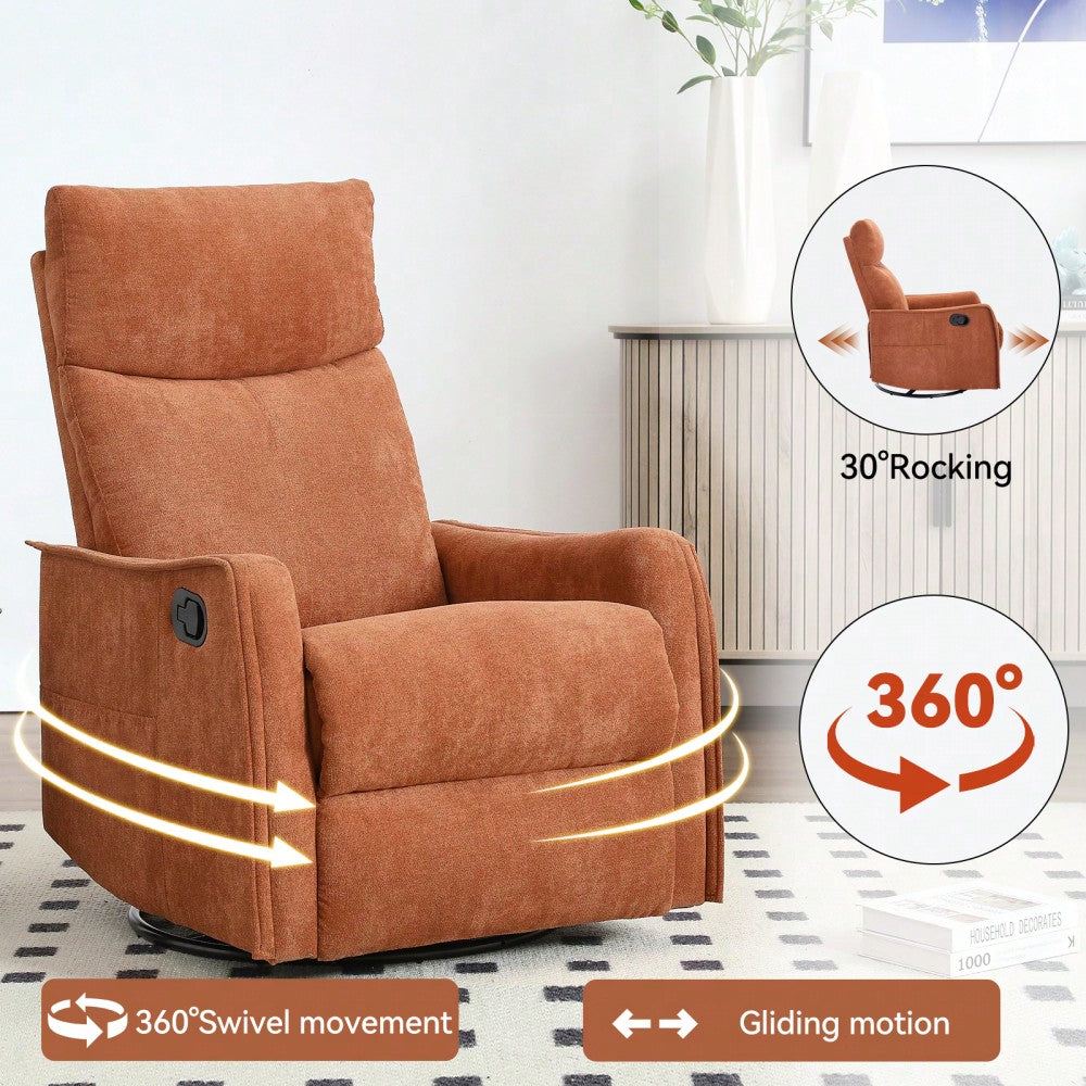 Heat And Massage Fabric Recliner Chair With Rocker And Swivel For Living Room In Orange