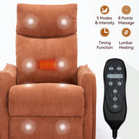 Heat And Massage Fabric Recliner Chair With Rocker And Swivel For Living Room In Orange