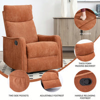 Heat And Massage Fabric Recliner Chair With Rocker And Swivel For Living Room In Orange