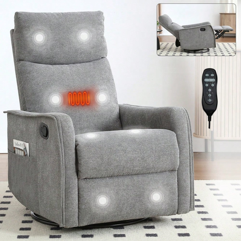 Heat And Massage Fabric Recliner Chair With Rocker And Swivel For Living Room In Orange