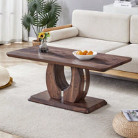 Modern Minimalist Rectangular Coffee Table In Dark Brown Walnut Finish For Cozy Home Decor