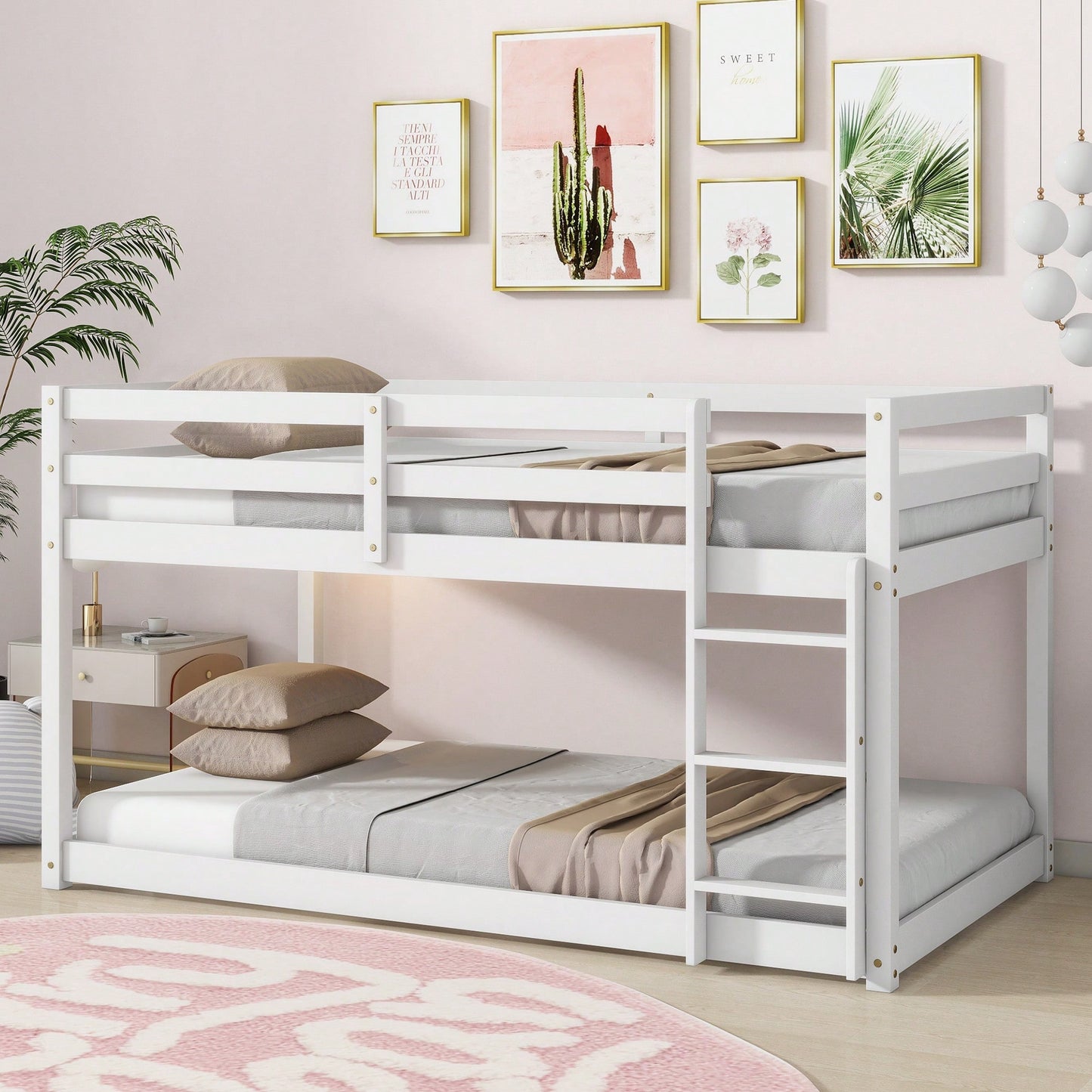 Twin Over Twin Solid Wood Loft Bed With Sturdy Slatted Platform And Ladder In Grey Finish