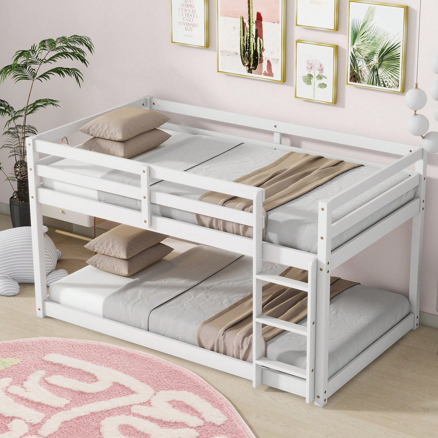 Twin Over Twin Solid Wood Loft Bed With Sturdy Slatted Platform And Ladder In Grey Finish