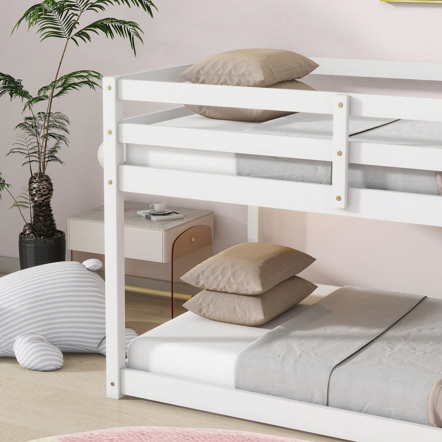 Twin Over Twin Solid Wood Loft Bed With Sturdy Slatted Platform And Ladder In Grey Finish