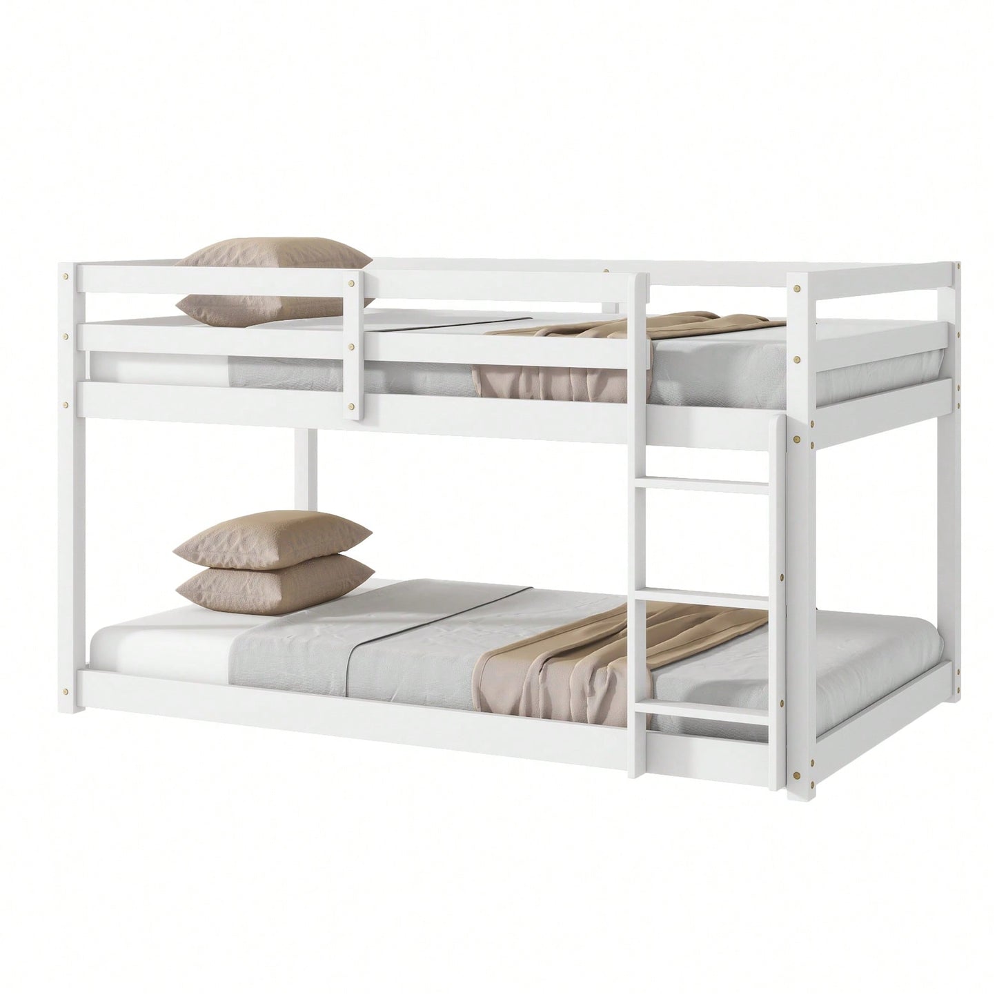 Twin Over Twin Solid Wood Loft Bed With Sturdy Slatted Platform And Ladder In Grey Finish