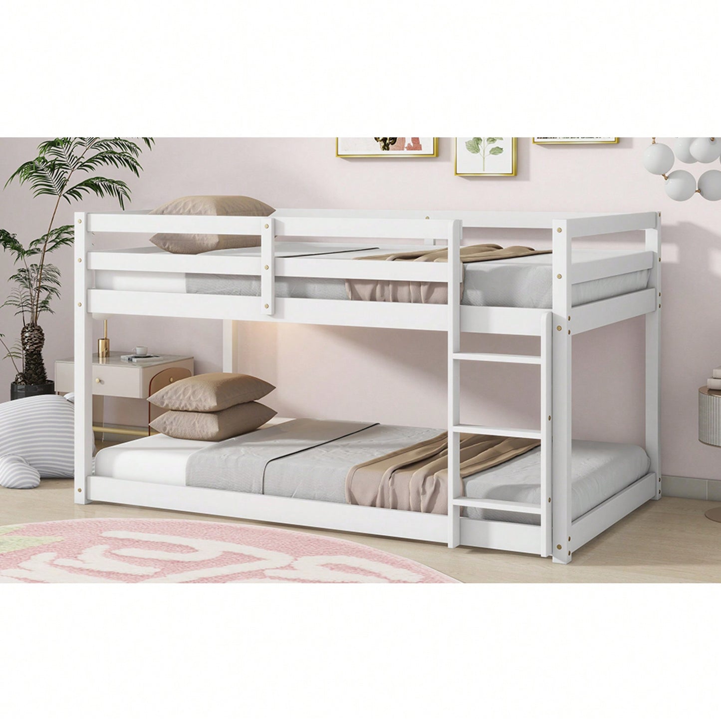 Twin Over Twin Solid Wood Loft Bed With Sturdy Slatted Platform And Ladder In Grey Finish