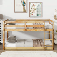 Twin Over Twin Solid Wood Loft Bed With Sturdy Slatted Platform And Ladder In Grey Finish