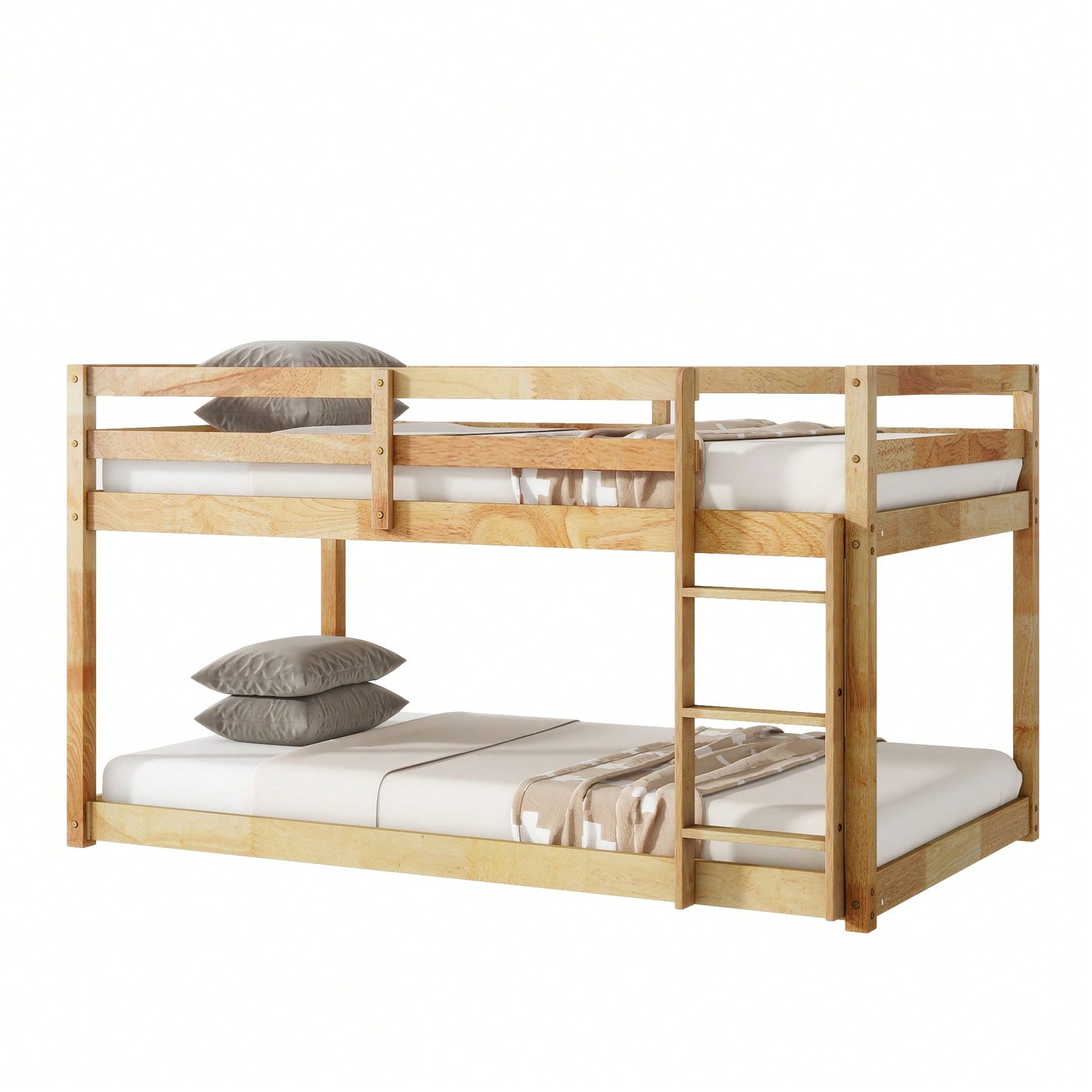 Twin Over Twin Solid Wood Loft Bed With Sturdy Slatted Platform And Ladder In Grey Finish