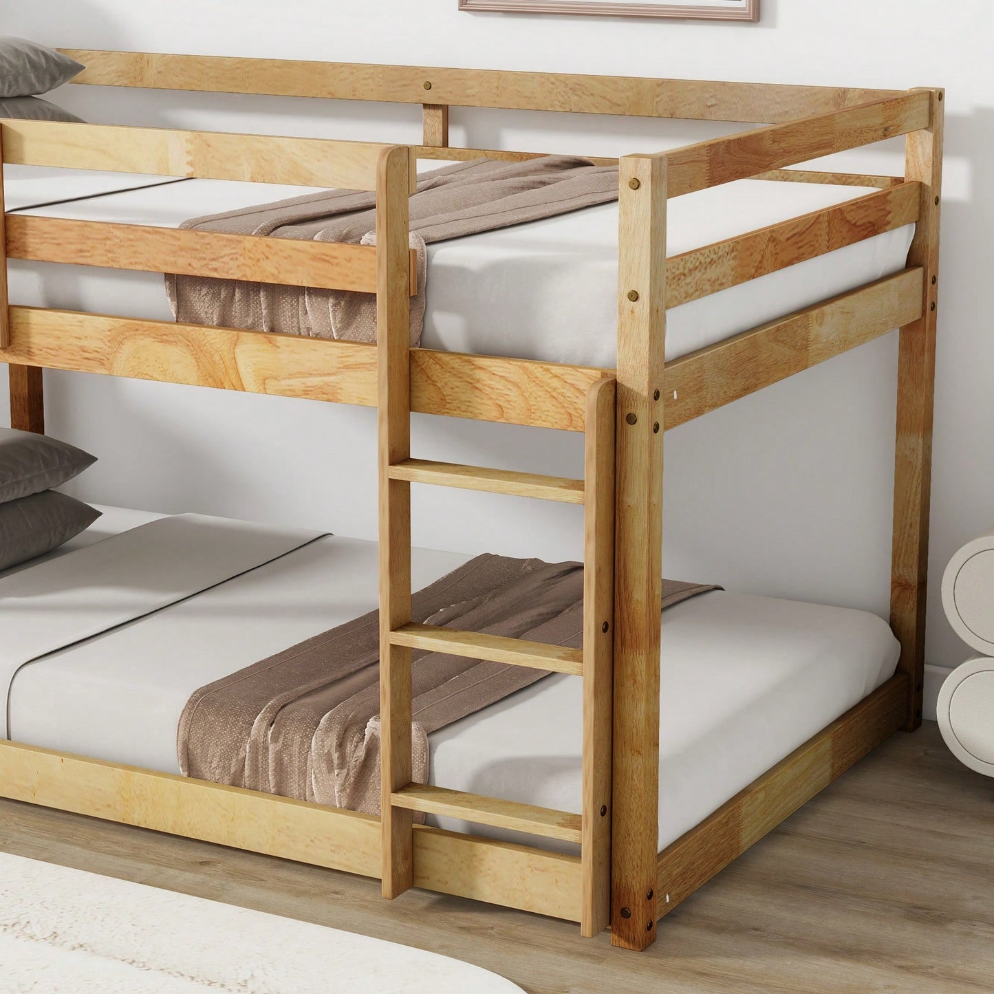 Twin Over Twin Solid Wood Loft Bed With Sturdy Slatted Platform And Ladder In Grey Finish