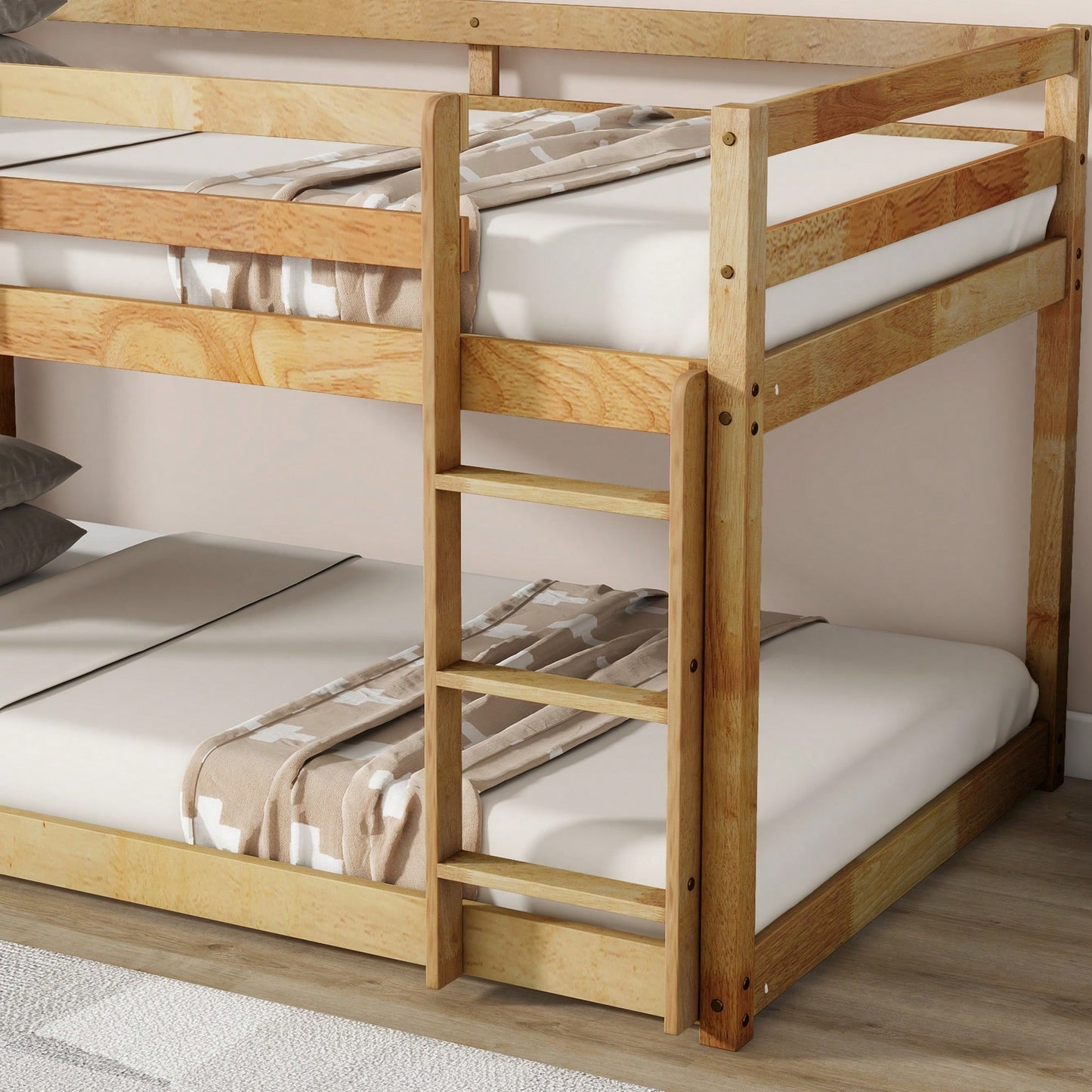 Twin Over Twin Solid Wood Loft Bed With Sturdy Slatted Platform And Ladder In Grey Finish