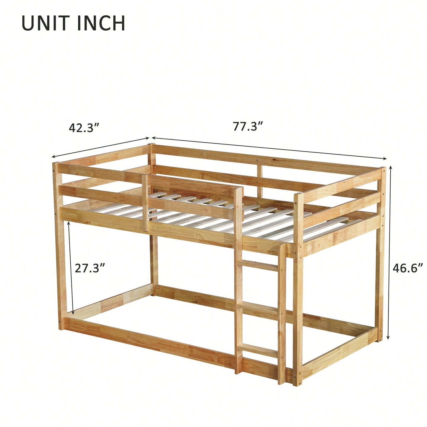 Twin Over Twin Solid Wood Loft Bed With Sturdy Slatted Platform And Ladder In Grey Finish