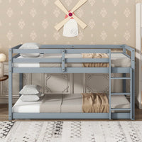 Twin Over Twin Solid Wood Loft Bed With Sturdy Slatted Platform And Ladder In Grey Finish