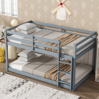 Twin Over Twin Solid Wood Loft Bed With Sturdy Slatted Platform And Ladder In Grey Finish