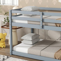 Twin Over Twin Solid Wood Loft Bed With Sturdy Slatted Platform And Ladder In Grey Finish