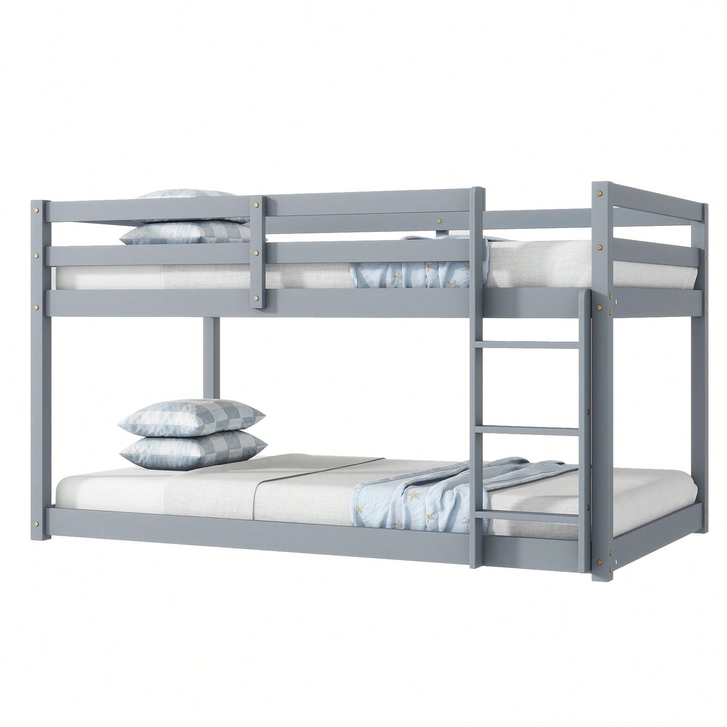 Twin Over Twin Solid Wood Loft Bed With Sturdy Slatted Platform And Ladder In Grey Finish