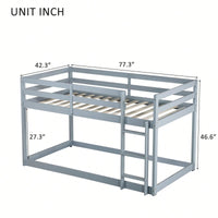 Twin Over Twin Solid Wood Loft Bed With Sturdy Slatted Platform And Ladder In Grey Finish