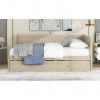 Twin Size Wooden Daybed With Trundle And Safety Guardrail For Space-Saving Comfort Beige