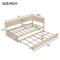 Twin Size Wooden Daybed With Trundle And Safety Guardrail For Space-Saving Comfort Beige