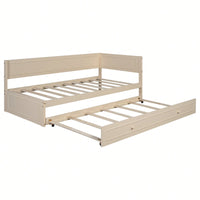 Twin Size Wooden Daybed With Trundle And Safety Guardrail For Space-Saving Comfort Beige