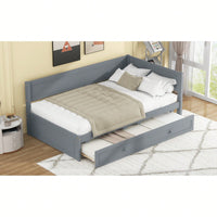 Twin Size Wooden Daybed With Trundle And Safety Guardrail For Space-Saving Comfort Beige