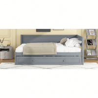 Twin Size Wooden Daybed With Trundle And Safety Guardrail For Space-Saving Comfort Beige