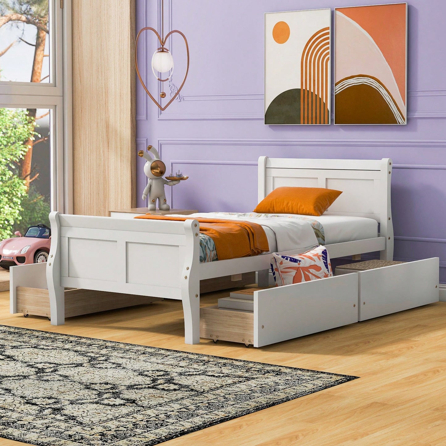 Twin Wood Platform Bed With 4 Storage Drawers And Sleek Headboard And Footboard In White