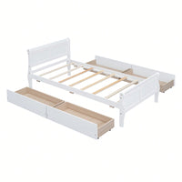 Twin Wood Platform Bed With 4 Storage Drawers And Sleek Headboard And Footboard In White