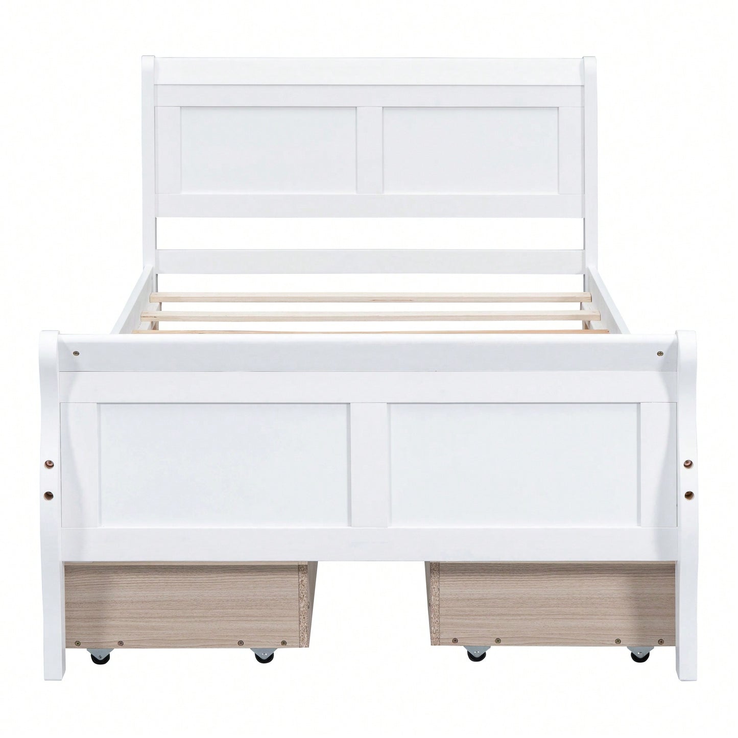 Twin Wood Platform Bed With 4 Storage Drawers And Sleek Headboard And Footboard In White