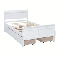 Twin Wood Platform Bed With 4 Storage Drawers And Sleek Headboard And Footboard In White