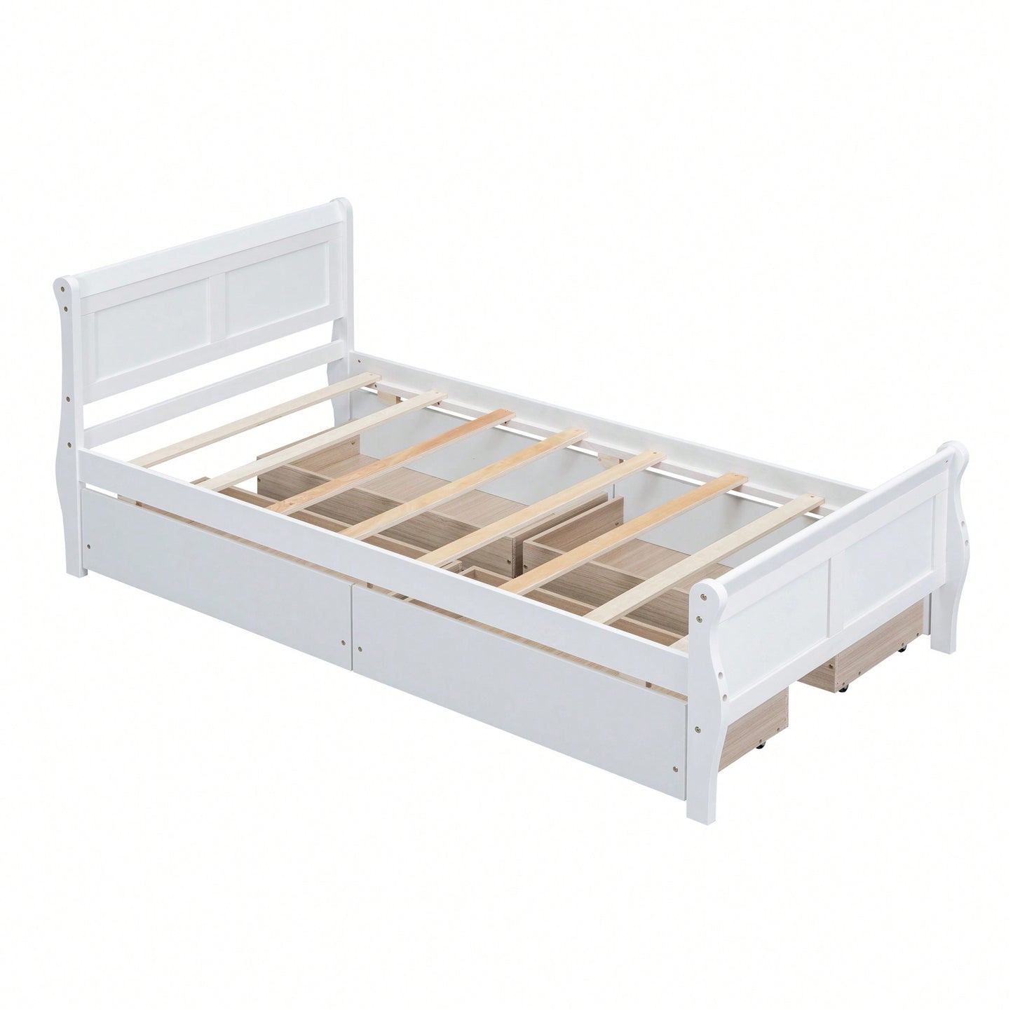 Twin Wood Platform Bed With 4 Storage Drawers And Sleek Headboard And Footboard In White