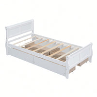 Twin Wood Platform Bed With 4 Storage Drawers And Sleek Headboard And Footboard In White