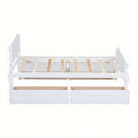 Twin Wood Platform Bed With 4 Storage Drawers And Sleek Headboard And Footboard In White