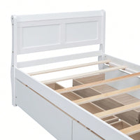 Twin Wood Platform Bed With 4 Storage Drawers And Sleek Headboard And Footboard In White