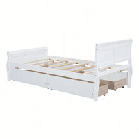 Twin Wood Platform Bed With 4 Storage Drawers And Sleek Headboard And Footboard In White