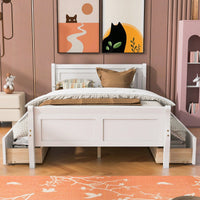 Full Size White Wood Platform Bed With 4 Storage Drawers And Sleek Headboard And Footboard Design