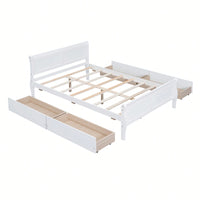 Full Size White Wood Platform Bed With 4 Storage Drawers And Sleek Headboard And Footboard Design