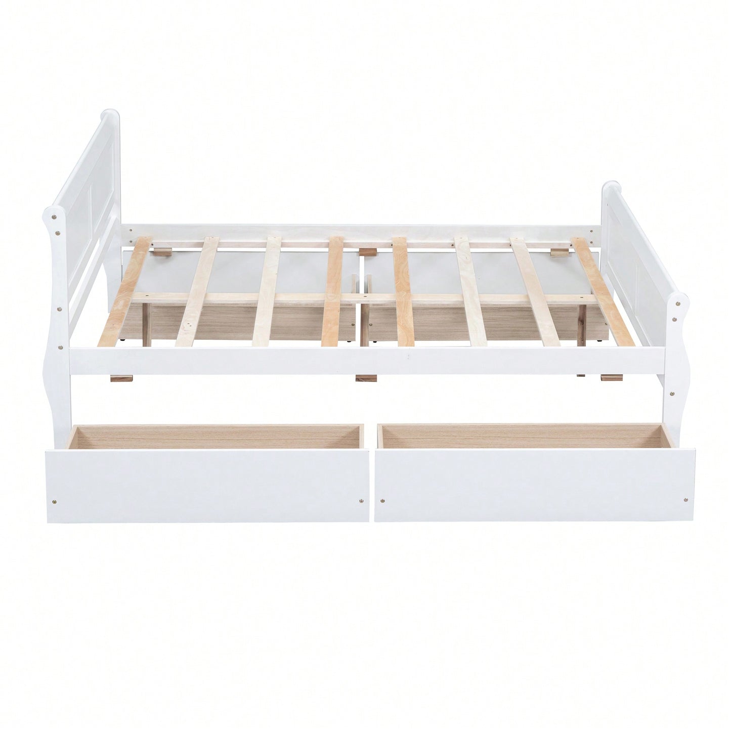 Full Size White Wood Platform Bed With 4 Storage Drawers And Sleek Headboard And Footboard Design