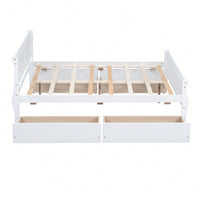 Full Size White Wood Platform Bed With 4 Storage Drawers And Sleek Headboard And Footboard Design