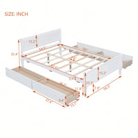 Full Size White Wood Platform Bed With 4 Storage Drawers And Sleek Headboard And Footboard Design