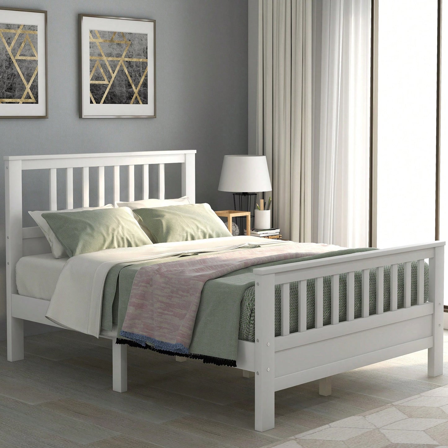 Stylish White Full Size Wood Platform Bed With Headboard And Footboard For Modern Bedrooms