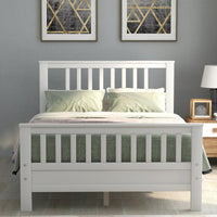 Stylish White Full Size Wood Platform Bed With Headboard And Footboard For Modern Bedrooms