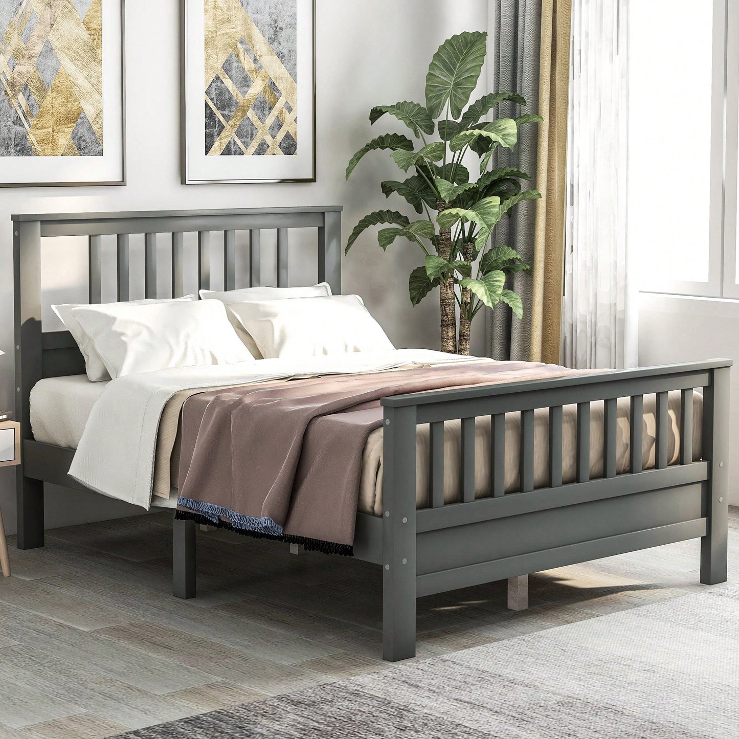 Stylish White Full Size Wood Platform Bed With Headboard And Footboard For Modern Bedrooms