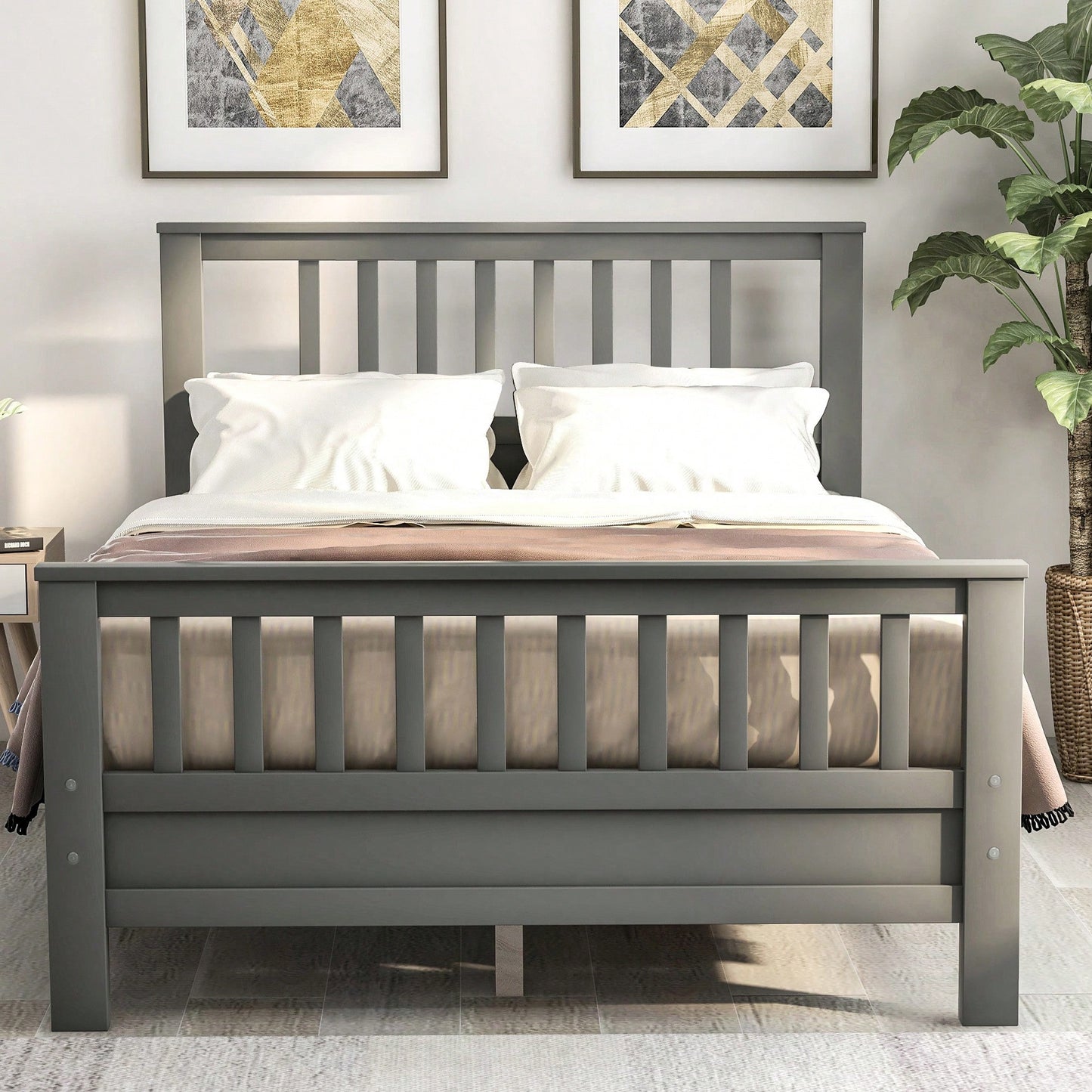 Stylish White Full Size Wood Platform Bed With Headboard And Footboard For Modern Bedrooms