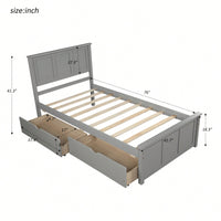 Twin Size Gray Platform Storage Bed With 2 Rolling Drawers