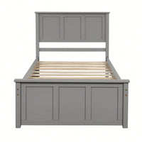 Twin Size Gray Platform Storage Bed With 2 Rolling Drawers