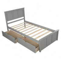 Twin Size Gray Platform Storage Bed With 2 Rolling Drawers