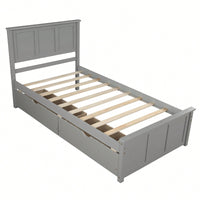 Twin Size Gray Platform Storage Bed With 2 Rolling Drawers