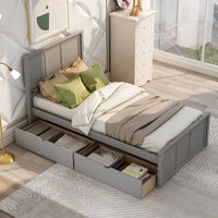 Twin Size Gray Platform Storage Bed With 2 Rolling Drawers